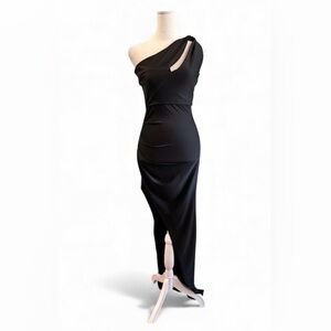 XS Windsor black cut out asymmetrical side slit sexy maxi formal dress party